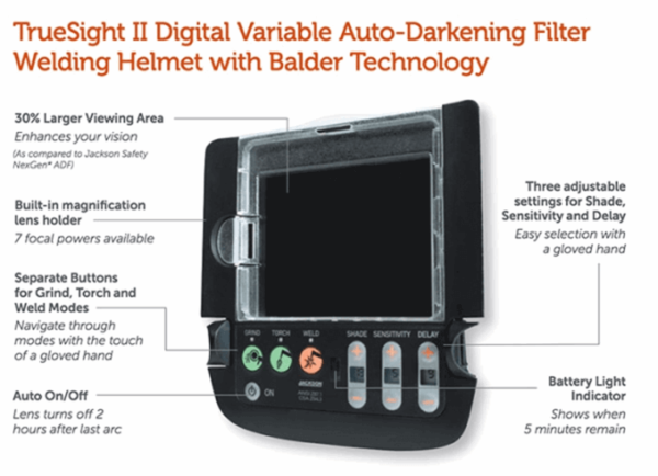 Jackson Safety - Halo X Gold Wings 46111 TrueSight II Digital Variable ADF Welding Helmet - Image 5